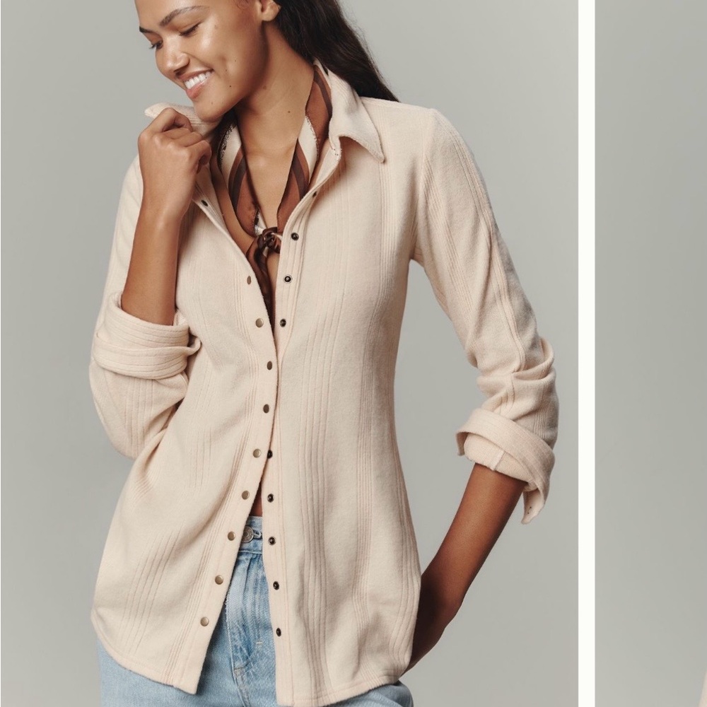 Pilcro Blush Ribbed Button-Down Shirt Jacket- NWT